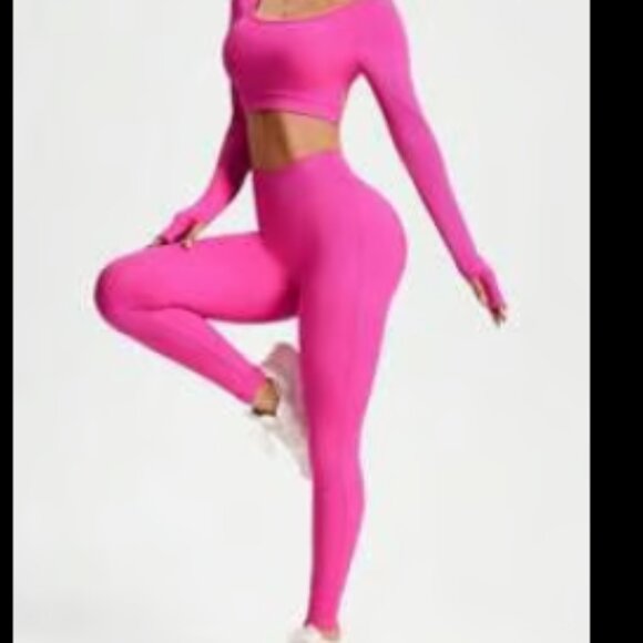 Leggings and Long Sleeve Crop Top Matching Set - Picture 5 of 6